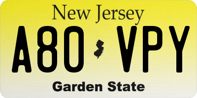 NJ license plate A80VPY