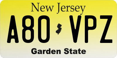 NJ license plate A80VPZ