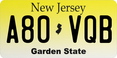 NJ license plate A80VQB
