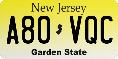 NJ license plate A80VQC