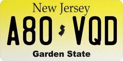 NJ license plate A80VQD