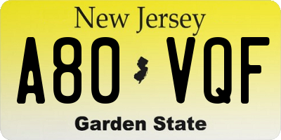 NJ license plate A80VQF