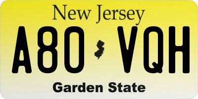 NJ license plate A80VQH