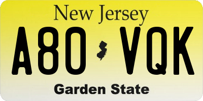 NJ license plate A80VQK