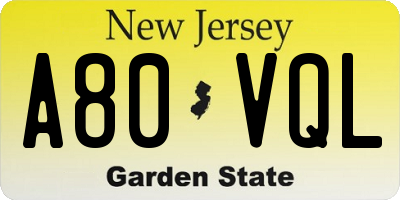 NJ license plate A80VQL