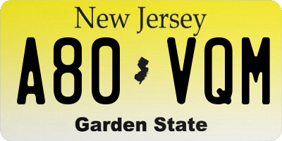 NJ license plate A80VQM