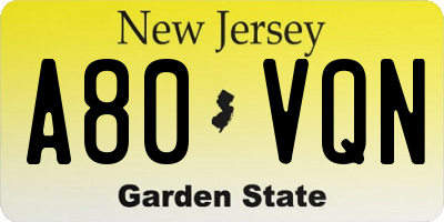 NJ license plate A80VQN