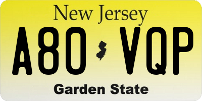NJ license plate A80VQP