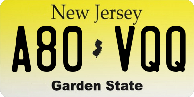 NJ license plate A80VQQ