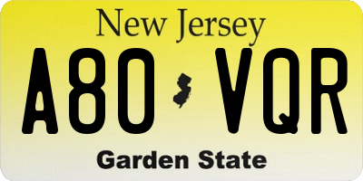 NJ license plate A80VQR