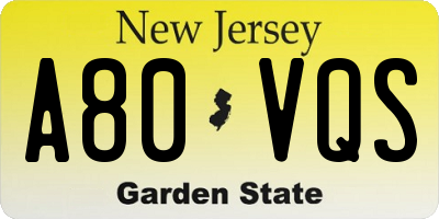 NJ license plate A80VQS