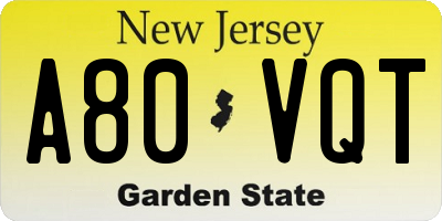 NJ license plate A80VQT