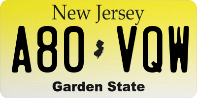 NJ license plate A80VQW