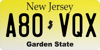 NJ license plate A80VQX