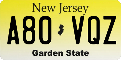 NJ license plate A80VQZ