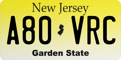 NJ license plate A80VRC