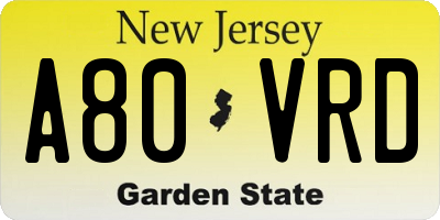 NJ license plate A80VRD