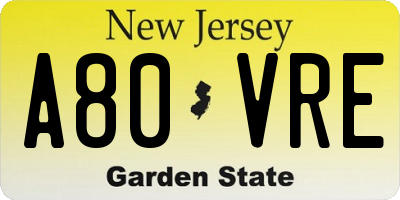 NJ license plate A80VRE