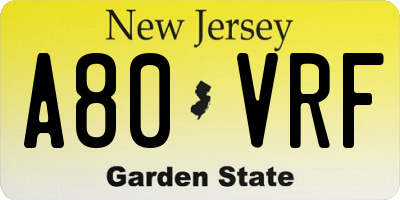 NJ license plate A80VRF