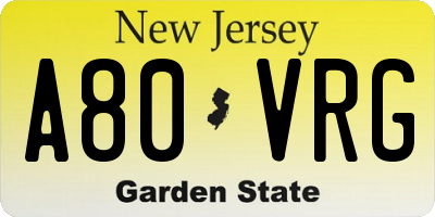 NJ license plate A80VRG
