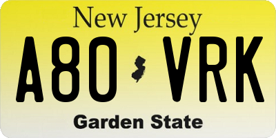 NJ license plate A80VRK