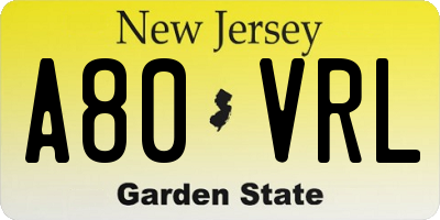 NJ license plate A80VRL