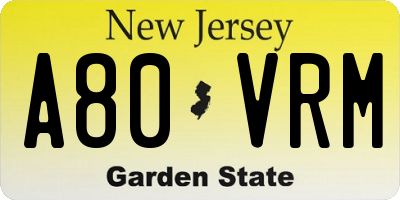 NJ license plate A80VRM