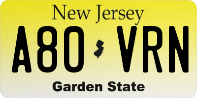 NJ license plate A80VRN