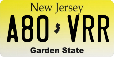 NJ license plate A80VRR