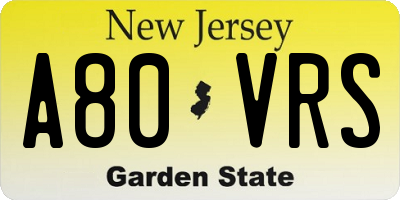 NJ license plate A80VRS