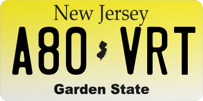 NJ license plate A80VRT