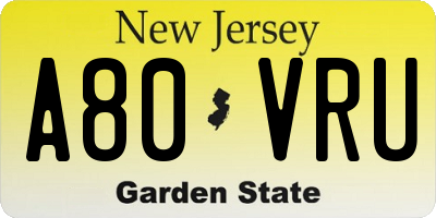 NJ license plate A80VRU
