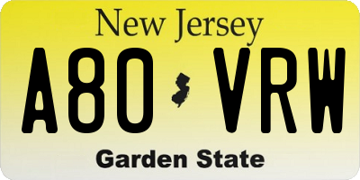NJ license plate A80VRW