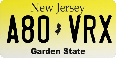 NJ license plate A80VRX
