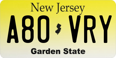 NJ license plate A80VRY