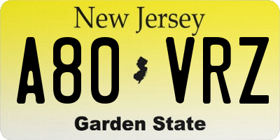 NJ license plate A80VRZ