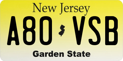 NJ license plate A80VSB