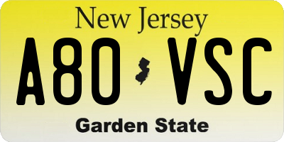 NJ license plate A80VSC