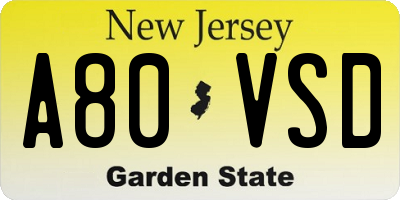 NJ license plate A80VSD