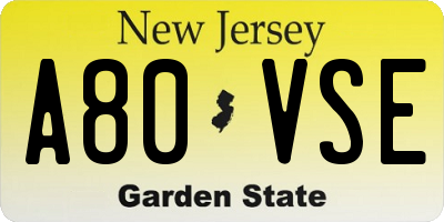 NJ license plate A80VSE