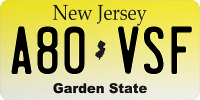 NJ license plate A80VSF