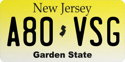 NJ license plate A80VSG