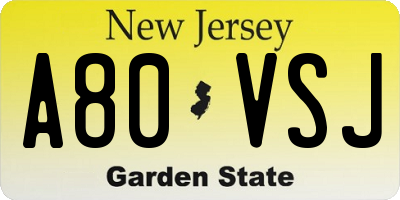 NJ license plate A80VSJ