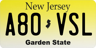 NJ license plate A80VSL