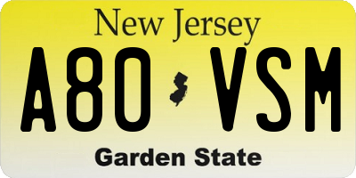 NJ license plate A80VSM
