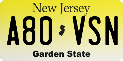 NJ license plate A80VSN