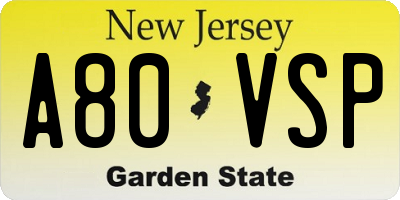 NJ license plate A80VSP