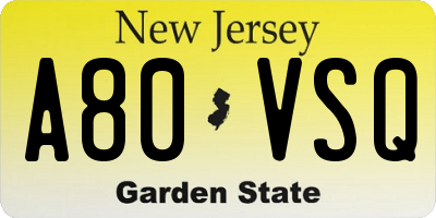 NJ license plate A80VSQ