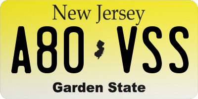 NJ license plate A80VSS