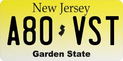 NJ license plate A80VST